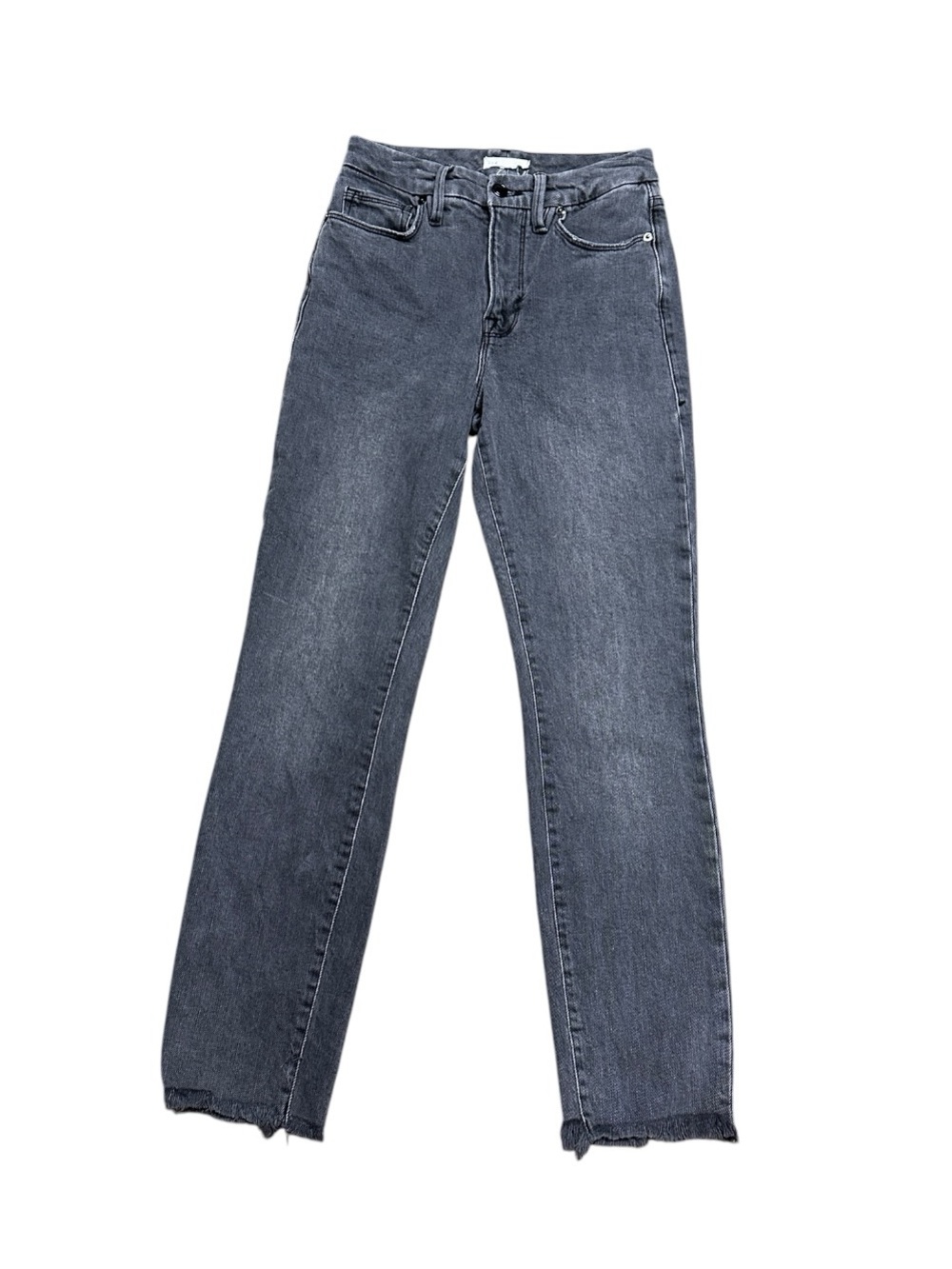 NWT Good American Good Classic Slim Jeans 0/25 Black High Rise Raw Hem